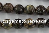 CAG6399 15 inches 12mm faceted round tibetan agate gemstone beads