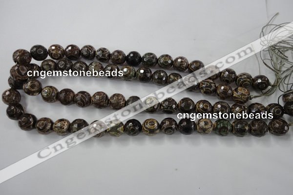 CAG6399 15 inches 12mm faceted round tibetan agate gemstone beads