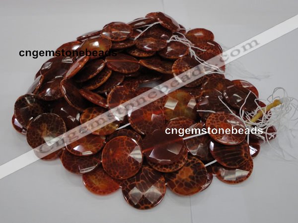 CAG640 15.5 inches 30mm faceted coin natural fire agate beads