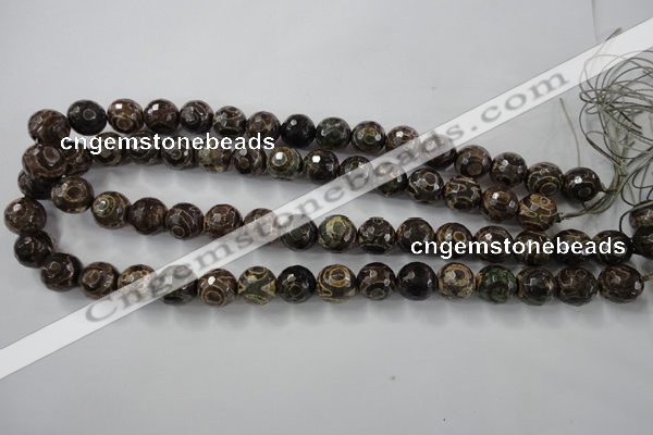 CAG6400 15 inches 14mm faceted round tibetan agate gemstone beads