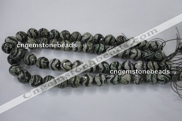 CAG6401 15 inches 12mm faceted round tibetan agate gemstone beads