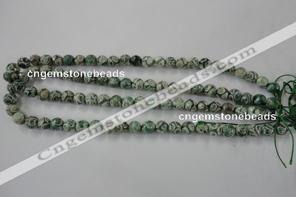 CAG6411 15 inches 12mm faceted round tibetan agate gemstone beads