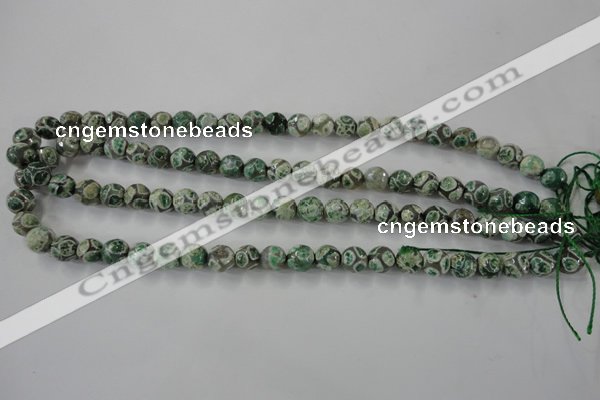 CAG6412 15 inches 14mm faceted round tibetan agate gemstone beads
