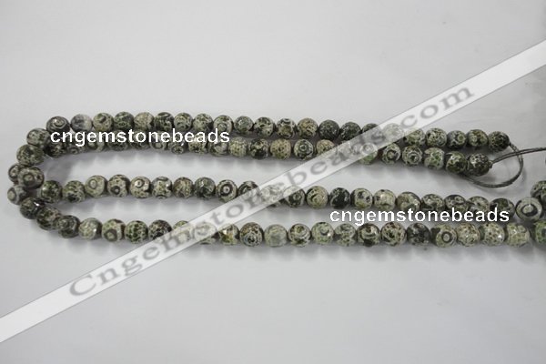 CAG6414 15 inches 8mm faceted round tibetan agate gemstone beads