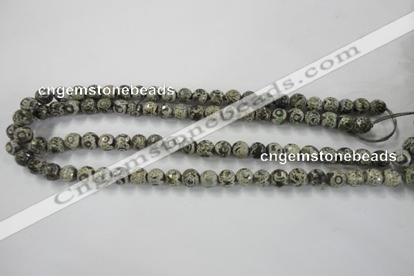 CAG6416 15 inches 12mm faceted round tibetan agate gemstone beads