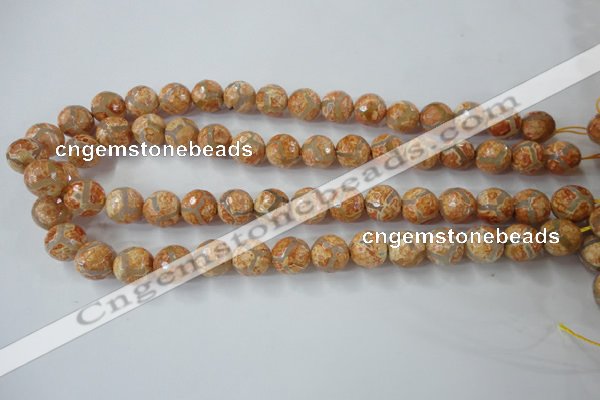 CAG6419 15 inches 10mm faceted round tibetan agate gemstone beads