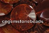 CAG642 15.5 inches 40mm faceted coin natural fire agate beads