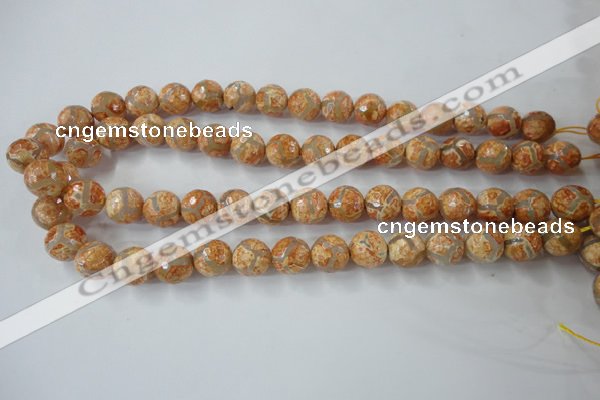 CAG6420 15 inches 12mm faceted round tibetan agate gemstone beads