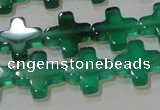 CAG6634 15.5 inches 10*10mm cross green agate gemstone beads