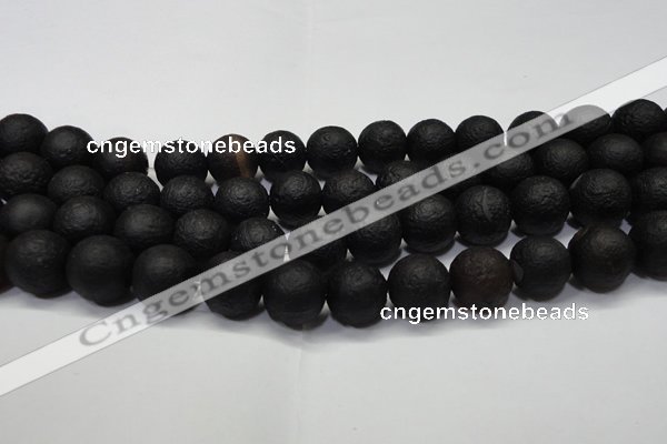 CAG6743 15 inches 14mm round black pilates agate beads