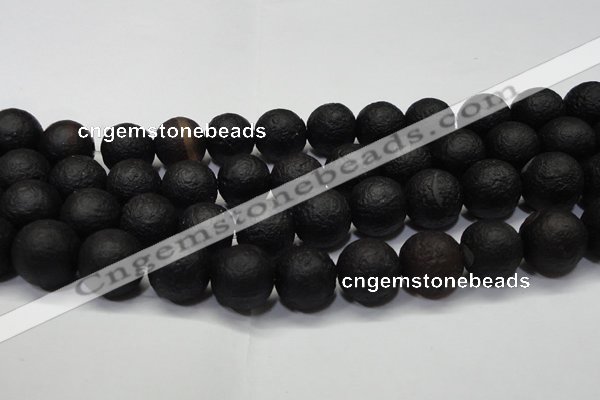 CAG6744 15 inches 16mm round black pilates agate beads