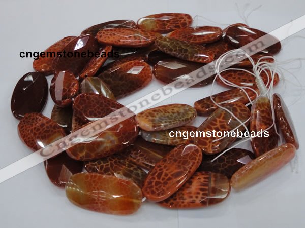 CAG681 15.5 inches 25*50mm faceted freeform natural fire agate beads