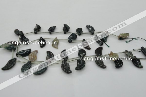 CAG6845 Top drilled 10*20mm carved leaf Indian agate beads