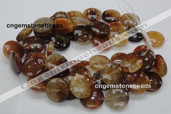 CAG694 15.5 inches 30mm flat round dragon veins agate beads