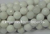 CAG711 15.5 inches 8mm faceted round white agate gemstone beads