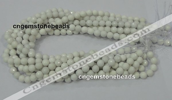 CAG711 15.5 inches 8mm faceted round white agate gemstone beads