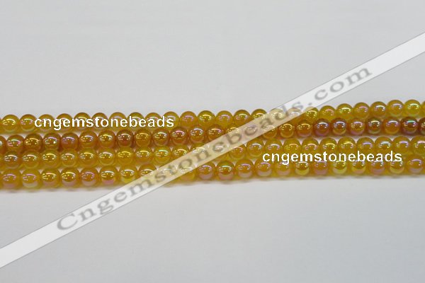 CAG7120 15.5 inches 4mm round AB-color yellow agate gemstone beads