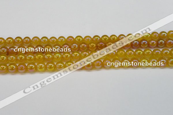 CAG7122 15.5 inches 8mm round AB-color yellow agate gemstone beads