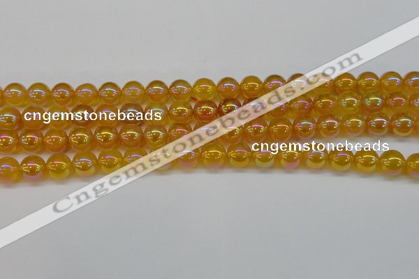 CAG7124 15.5 inches 12mm round AB-color yellow agate gemstone beads