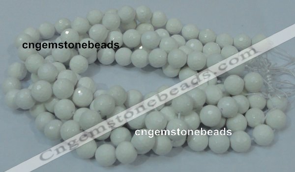 CAG714 15.5 inches 14mm faceted round white agate gemstone beads