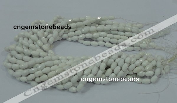 CAG720 15.5 inches 6*8mm faceted rice white agate gemstone beads