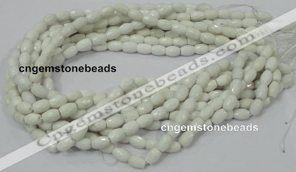 CAG721 15.5 inches 8*10mm faceted rice white agate gemstone beads