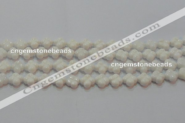 CAG7220 15.5 inches 12*12mm carved flower white agate gemstone beads