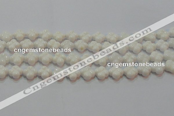 CAG7221 15.5 inches 14*14mm carved flower white agate gemstone beads