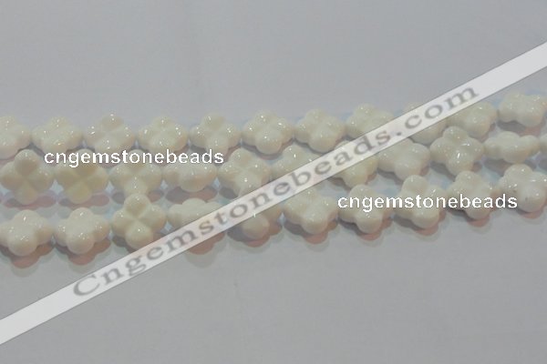 CAG7223 15.5 inches 18*18mm carved flower white agate gemstone beads