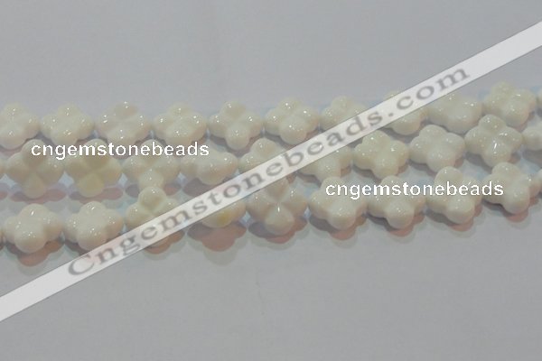 CAG7224 15.5 inches 20*20mm carved flower white agate gemstone beads