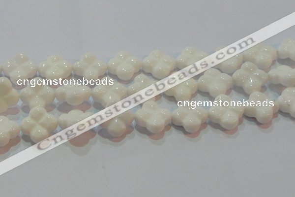 CAG7225 15.5 inches 25*25mm carved flower white agate gemstone beads