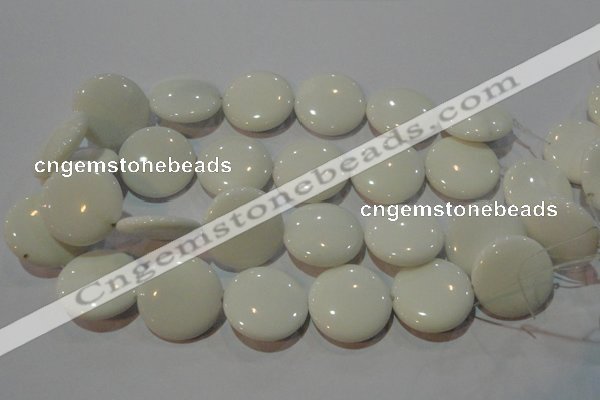 CAG7253 15.5 inches 14mm flat round white agate gemstone beads