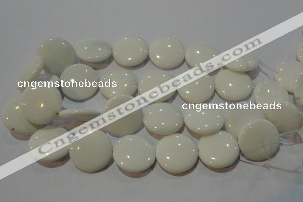 CAG7255 15.5 inches 18mm flat round white agate gemstone beads