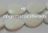 CAG7264 15.5 inches 10*14mm faceted flat teardrop white agate beads