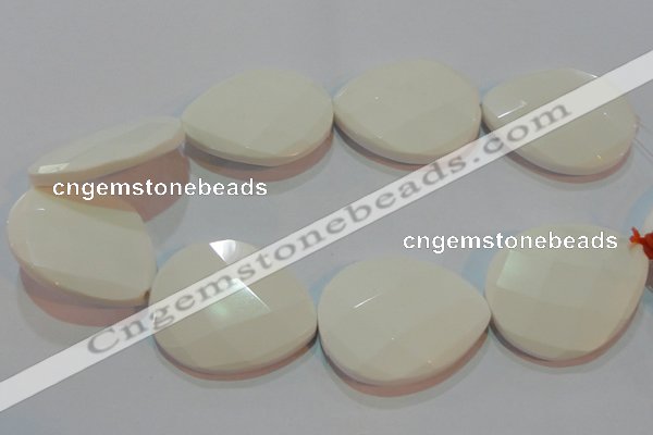 CAG7271 15.5 inches 40*50mm faceted flat teardrop white agate beads