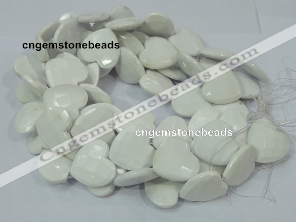 CAG729 15.5 inches 30*30mm faceted heart white agate beads