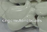 CAG733 15.5 inches 30*40mm flower-shaped white agate beads