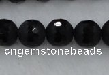 CAG7453 15.5 inches 10mm faceted round matte black agate beads