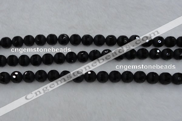 CAG7453 15.5 inches 10mm faceted round matte black agate beads