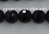 CAG7454 15.5 inches 12mm faceted round matte black agate beads