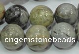 CAG7868 15.5 inches 18mm round silver needle agate beads