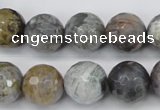 CAG7871 15.5 inches 16mm faceted round silver needle agate beads