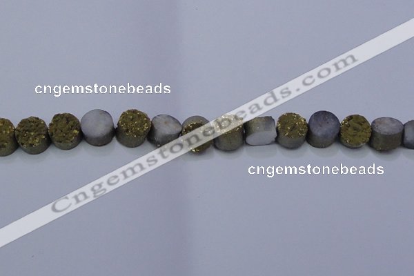 CAG7930 7.5 inches 10mm flat round plated white druzy agate beads