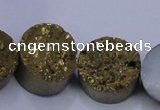 CAG7932 7.5 inches 14mm flat round plated white druzy agate beads