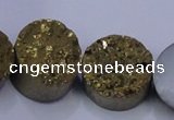 CAG7933 7.5 inches 16mm flat round plated white druzy agate beads