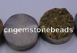 CAG7935 7.5 inches 20mm flat round plated white druzy agate beads