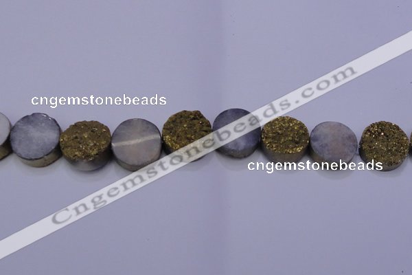 CAG7935 7.5 inches 20mm flat round plated white druzy agate beads