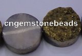 CAG7936 7.5 inches 22mm flat round plated white druzy agate beads