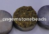 CAG7937 7.5 inches 24mm flat round plated white druzy agate beads