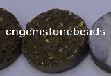 CAG7940 7.5 inches 30mm flat round plated white druzy agate beads